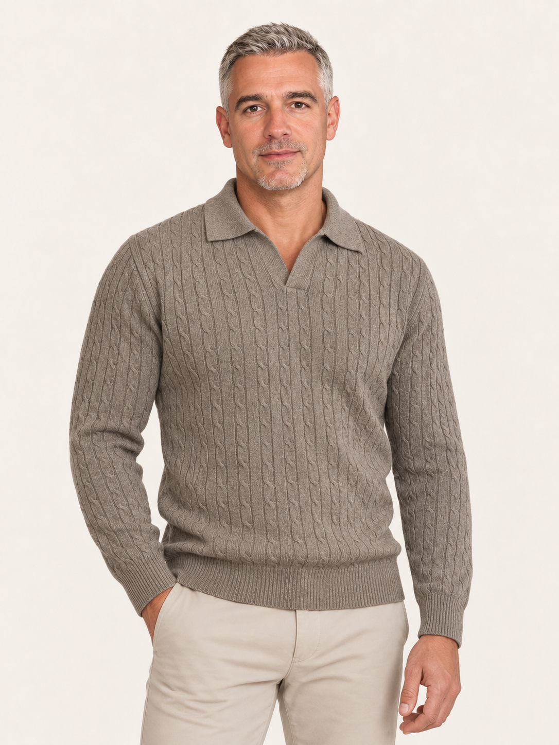 Men's Knitted Polo Jumper – Cable Knit, Johnny Collar