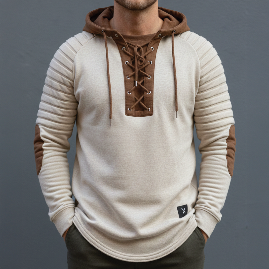 Men's Knitted Hoodie Jumper – Wool Cashmere Blend, Lace-Up Front