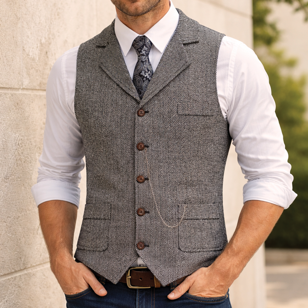 Men's Retro Waistcoat – Lapel Collar, Tailored Fit