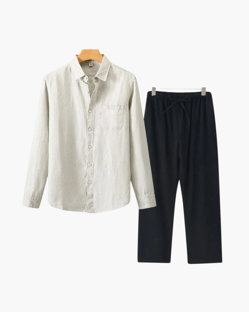 Men's Linen Shirt & Trousers Set – Long Sleeve, Regular Fit