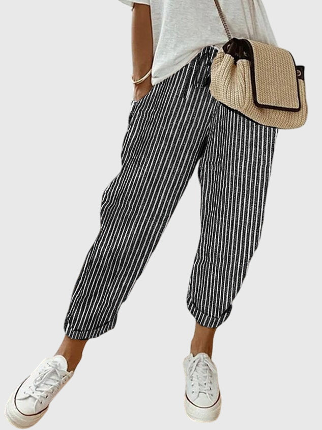 Men's High Waist Trousers – Straight Leg, Elastic Waist