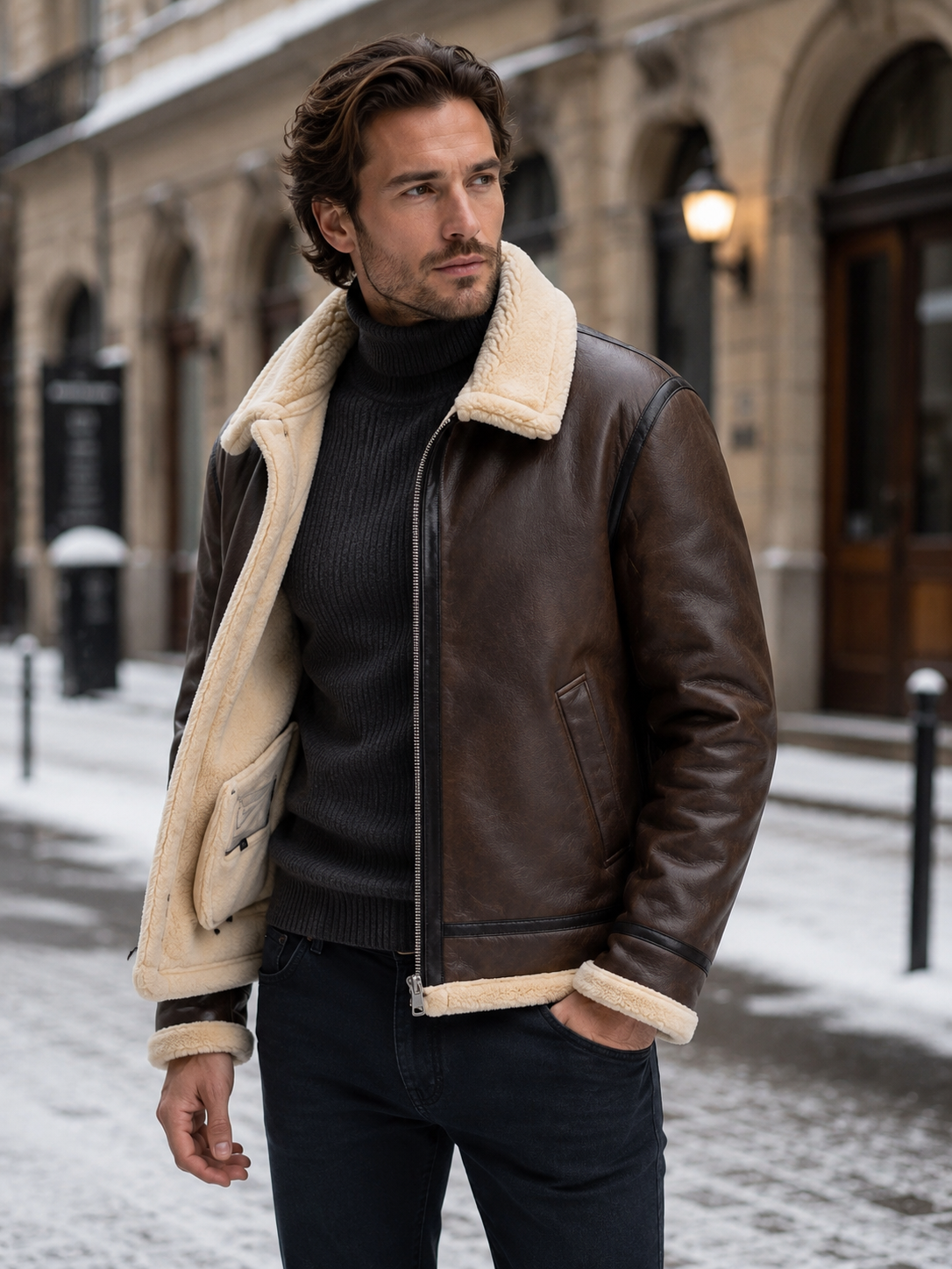 Men's Aviator Jacket – Leather-Look, Faux Shearling Lined