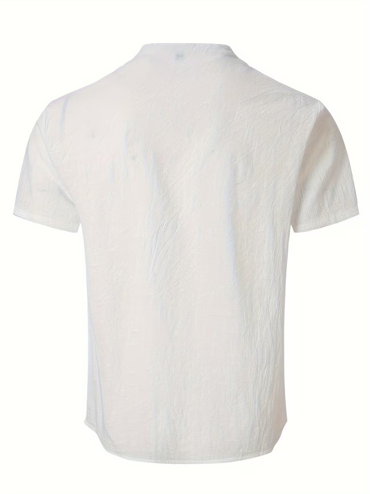 Men's Short Sleeve Grandad Collar Shirt – Linen Look, Relaxed Fit