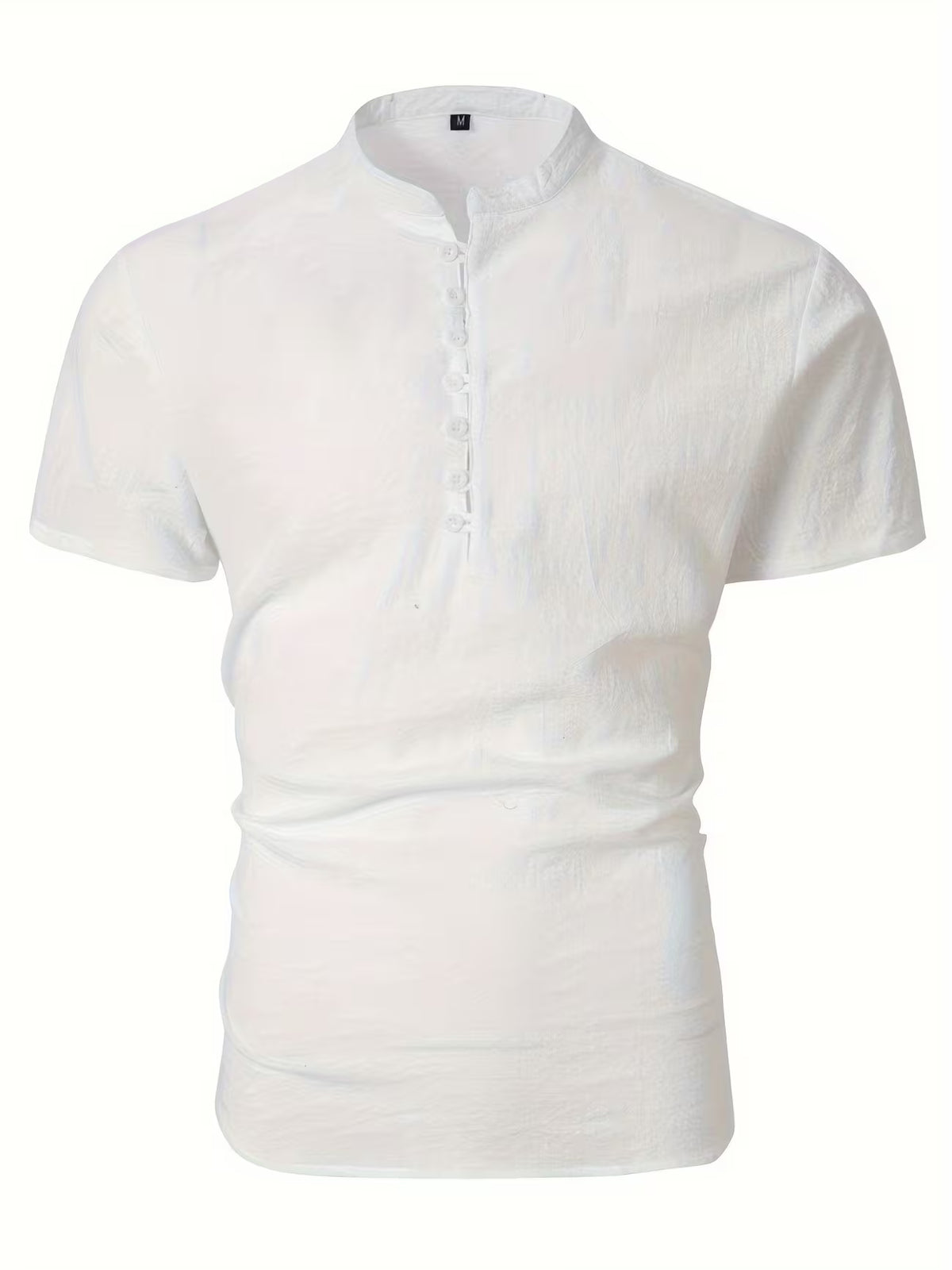 Men's Short Sleeve Grandad Collar Shirt – Linen Look, Relaxed Fit