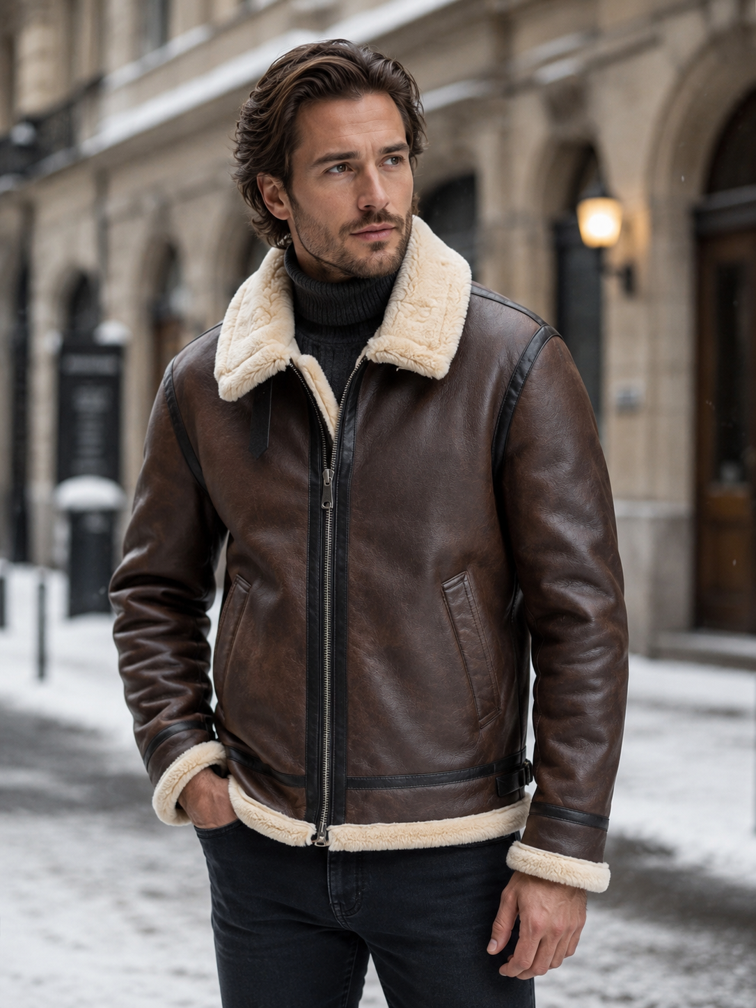 Men's Aviator Jacket – Leather-Look, Faux Shearling Lined