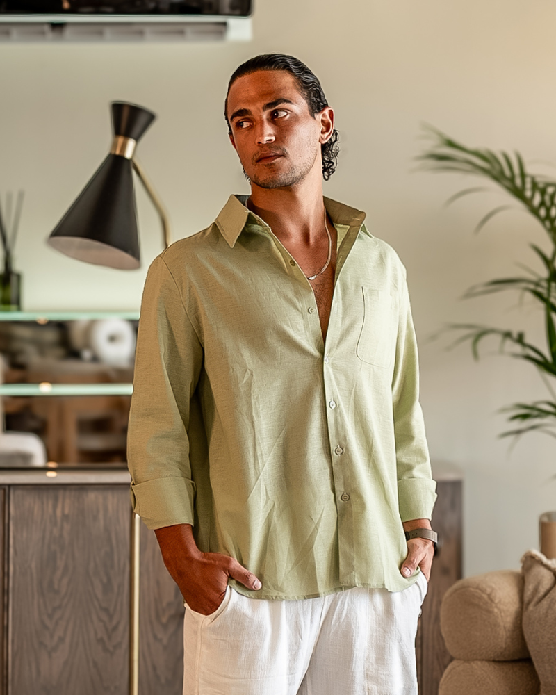 Men's 100% Linen Shirt – Long Sleeve, Regular Fit
