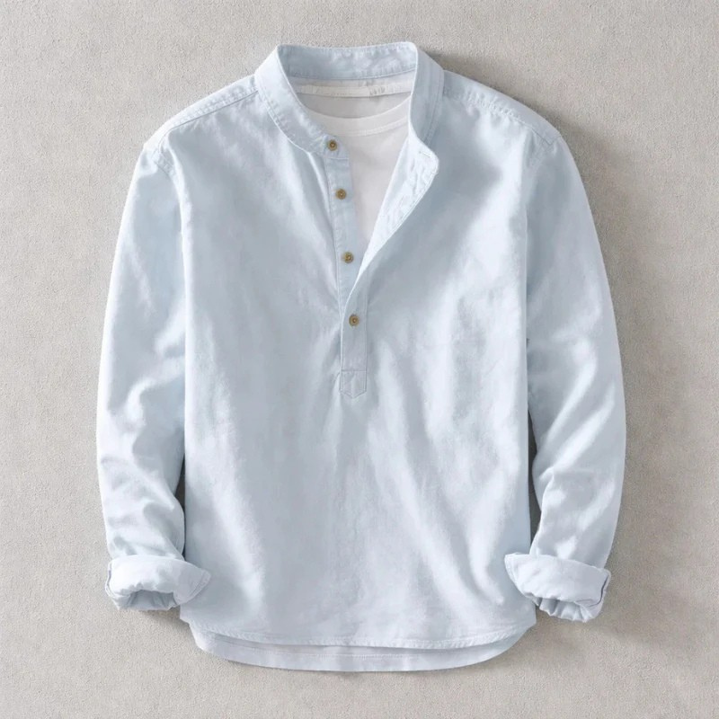 Men's Linen Cotton Henley Shirt – Band Collar, Relaxed Fit