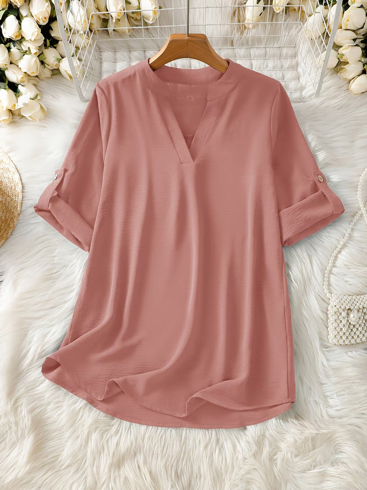 Women's Short Sleeve Shirt – Relaxed Fit, Solid Colour