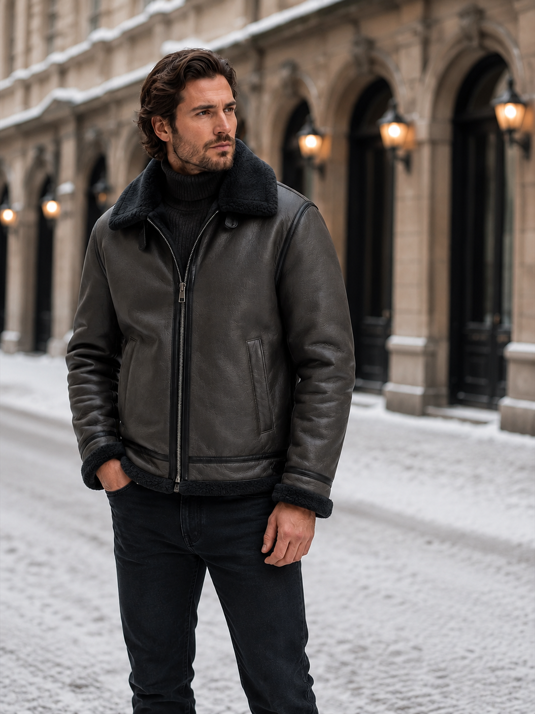 Men's Aviator Jacket – Leather-Look, Faux Shearling Lined