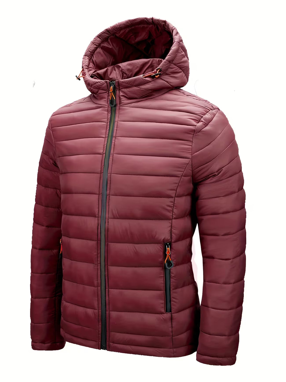 Men's Hooded Quilted Coat – Padded Winter Jacket, Zip Front