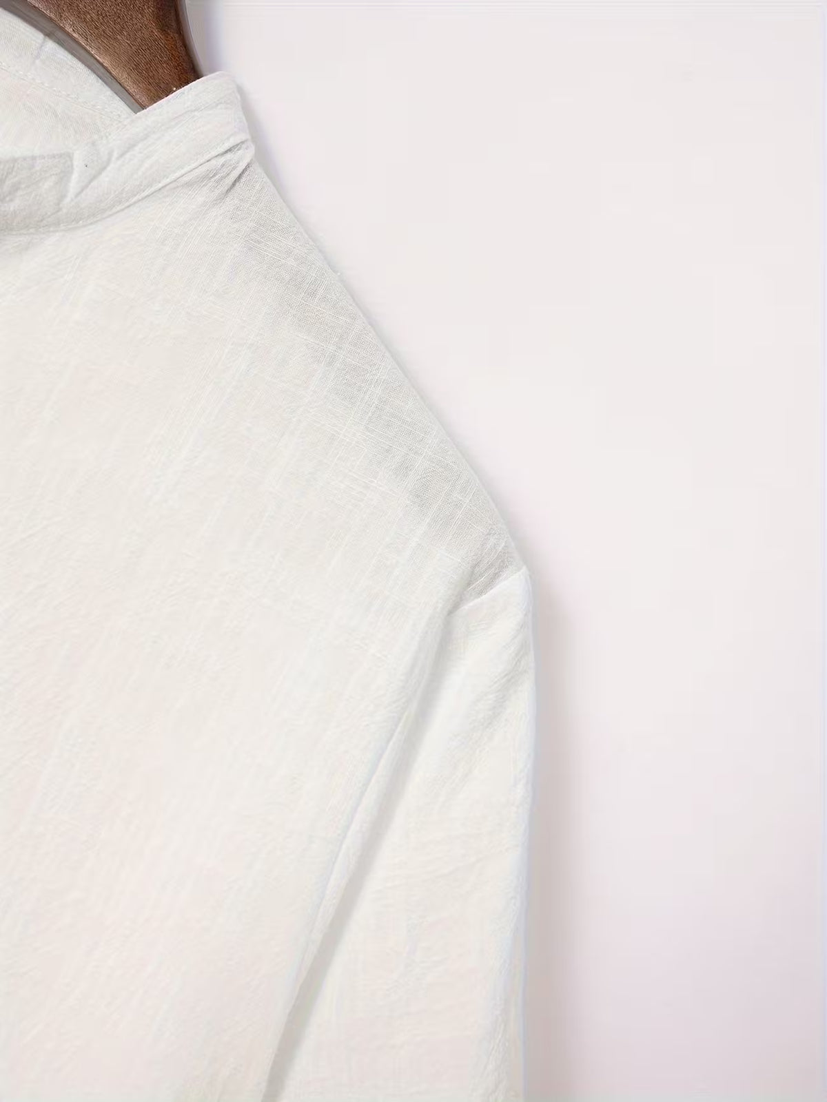 Men's Short Sleeve Grandad Collar Shirt – Linen Look, Relaxed Fit
