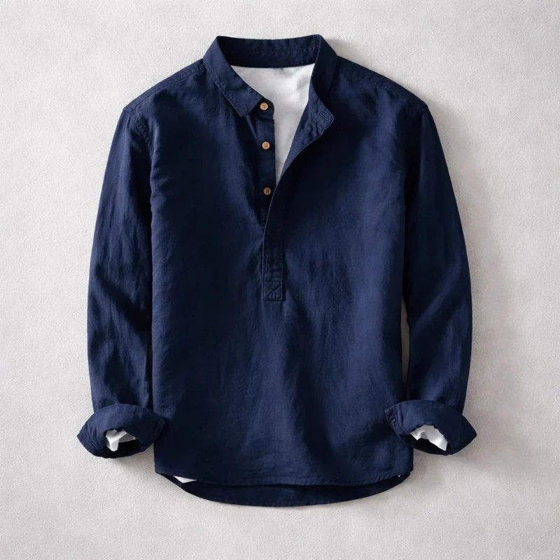 Men's Linen Cotton Henley Shirt – Band Collar, Relaxed Fit