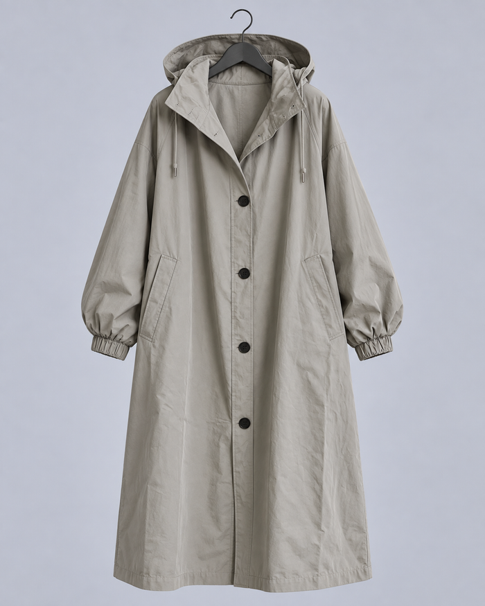 Women's Lightweight Synthetic Longline Trenchcoat| Elegant Packable Hooded Overcoat