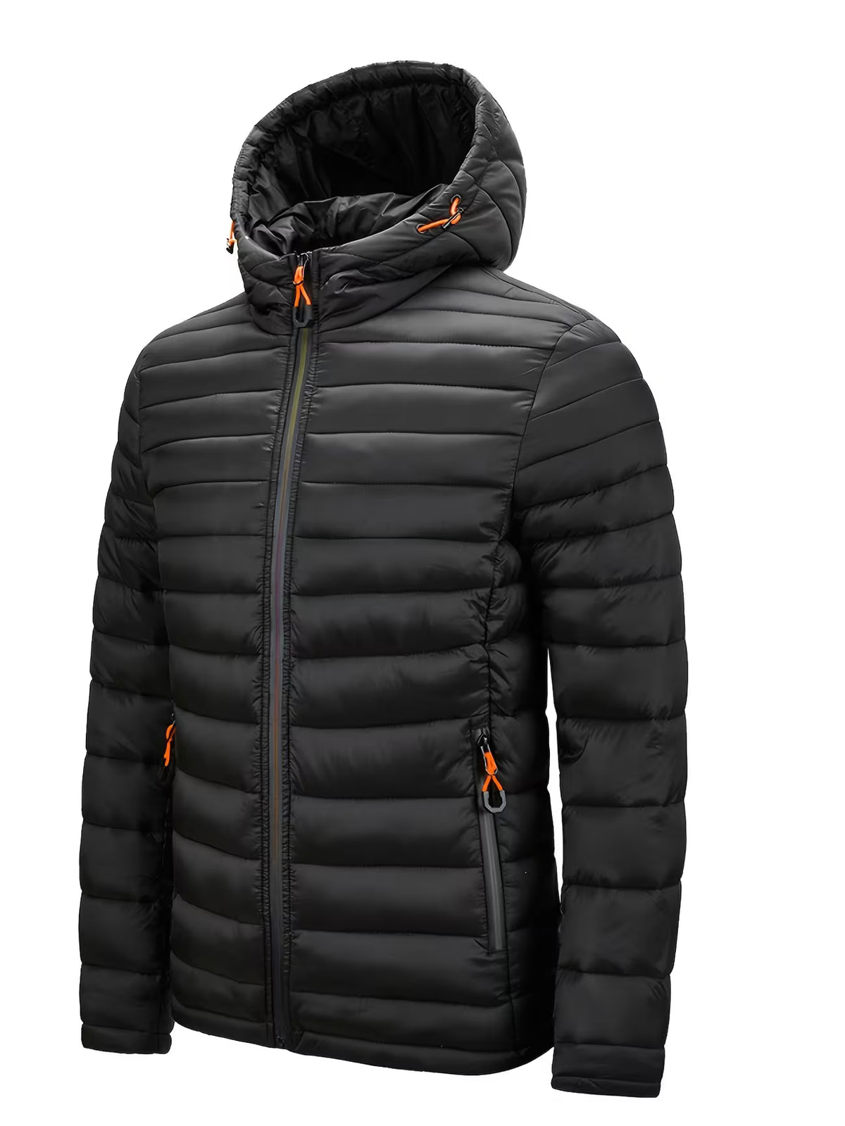 Men's Hooded Quilted Coat – Padded Winter Jacket, Zip Front