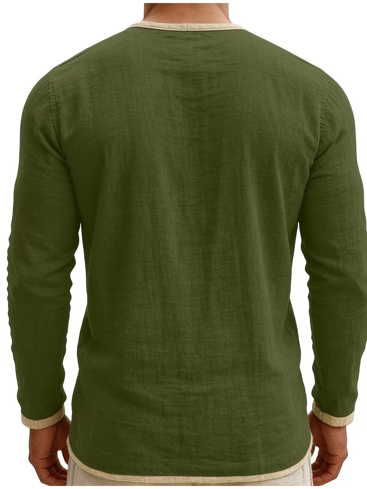 Men's Linen Shirt – Stand Collar, Long Sleeve, Relaxed Fit