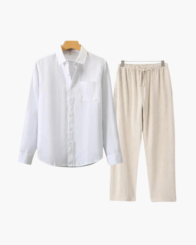 Men's Linen Shirt & Trousers Set – Long Sleeve, Regular Fit
