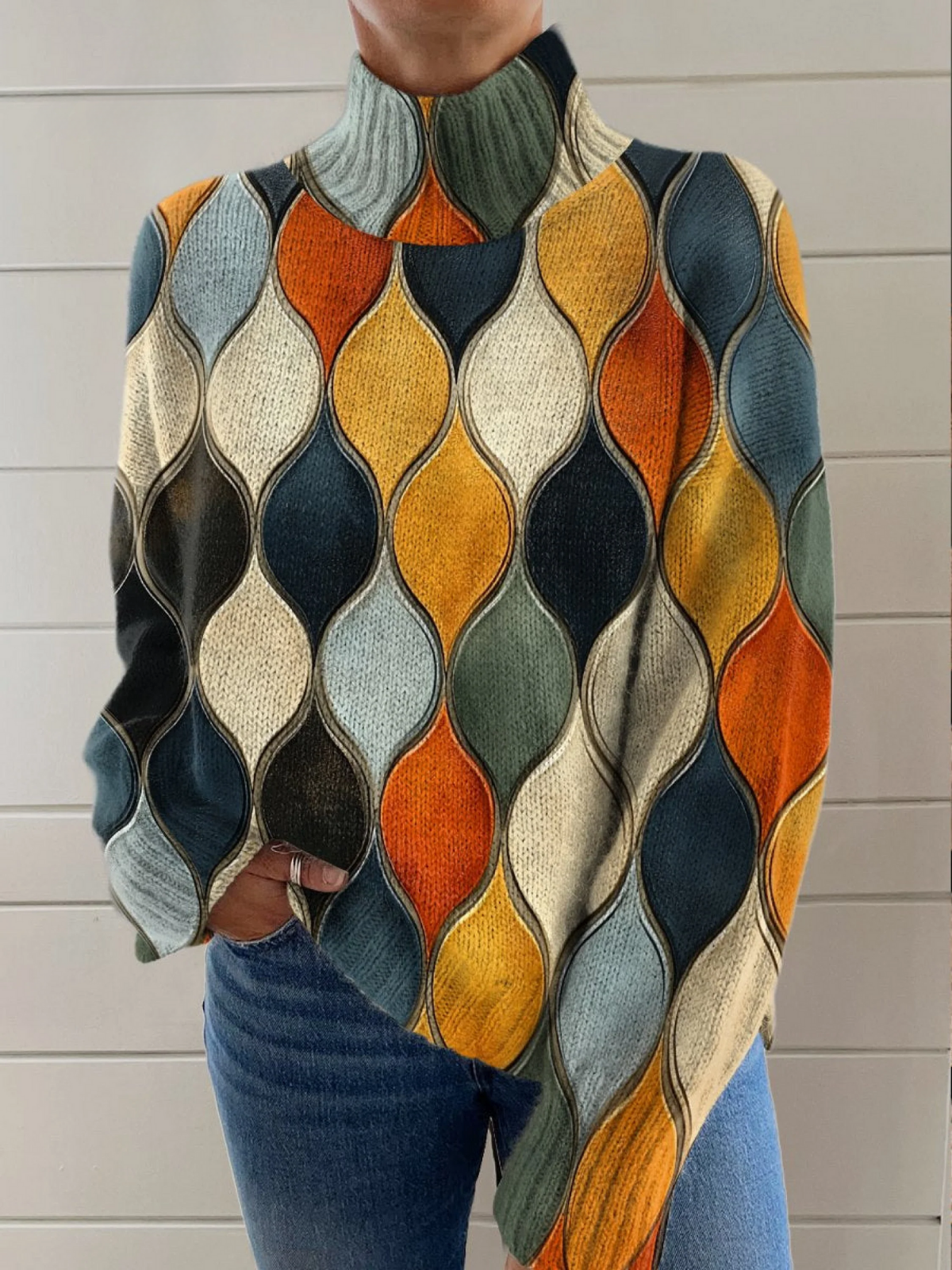 Women's Turtleneck Jumper – Abstract Pattern Knit