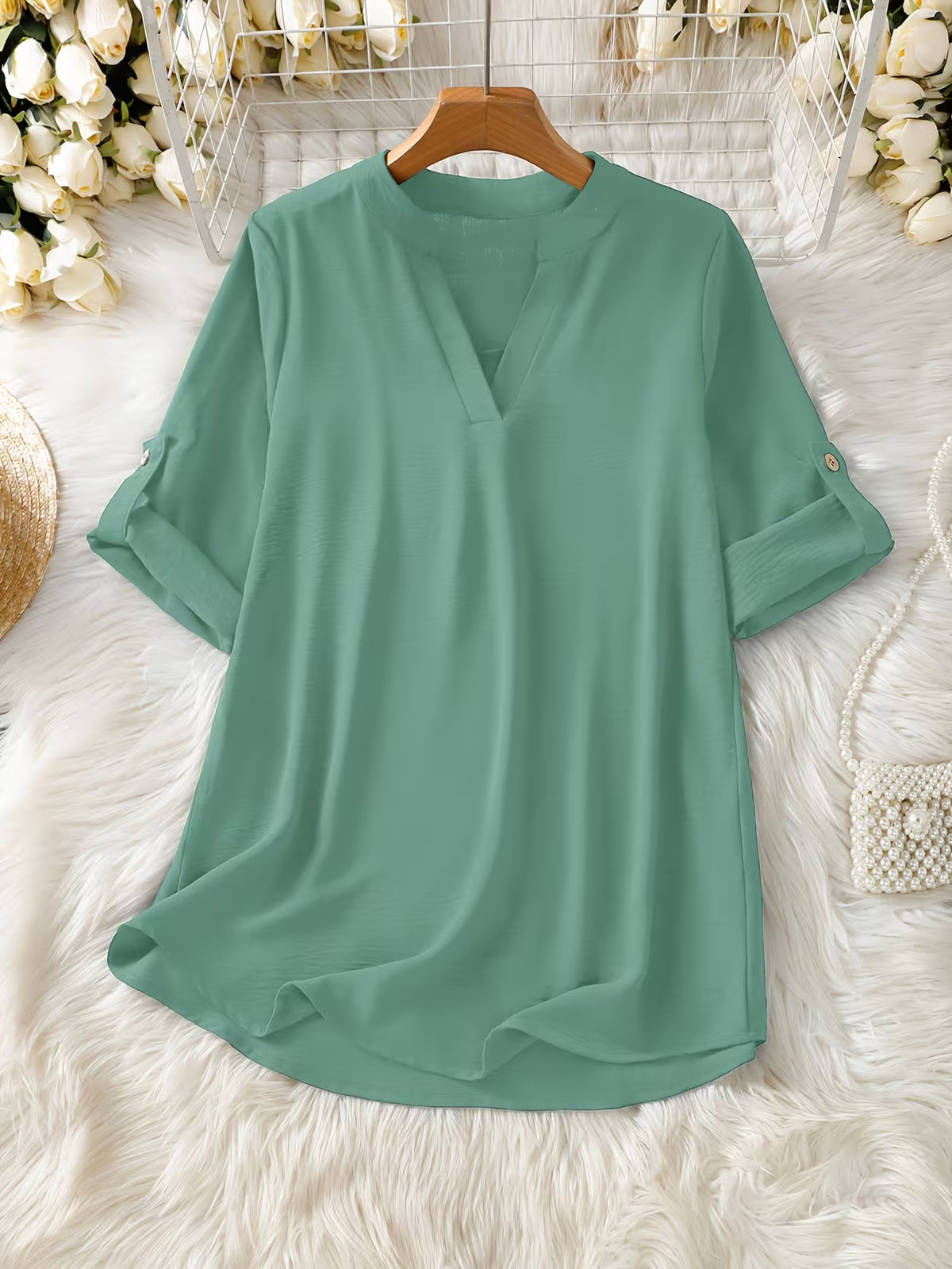 Women's Short Sleeve Shirt – Relaxed Fit, Solid Colour