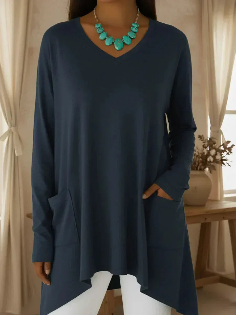 Women's V-Neck Knit Jumper – Relaxed Fit, Ribbed Trims