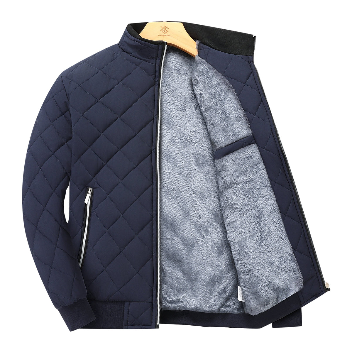 Men's Diamond Quilted Jacket – Stand Collar, Relaxed Fit
