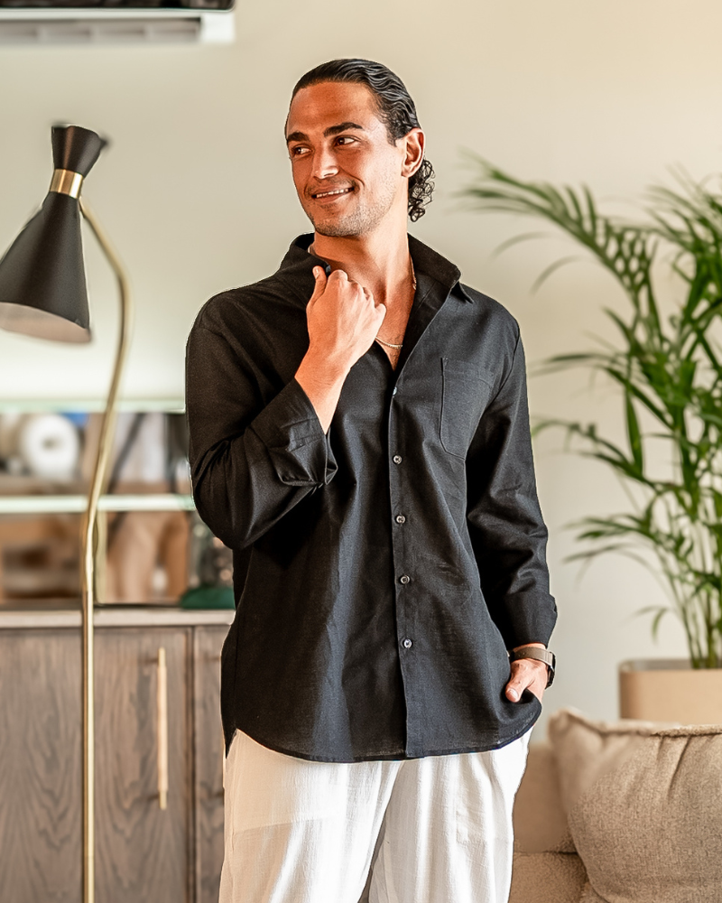 Men's 100% Linen Shirt – Long Sleeve, Regular Fit