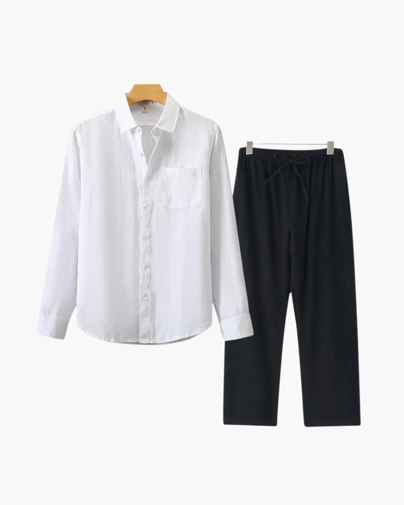 Men's Linen Shirt & Trousers Set – Long Sleeve, Regular Fit