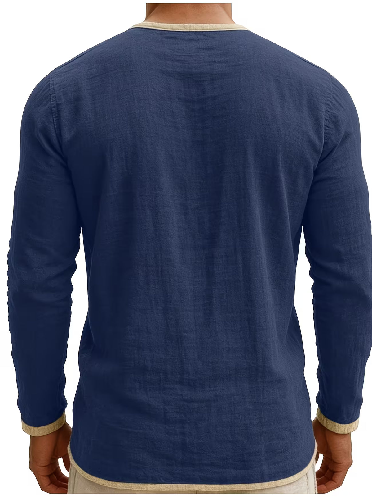 Men's Linen Shirt – Stand Collar, Long Sleeve, Relaxed Fit