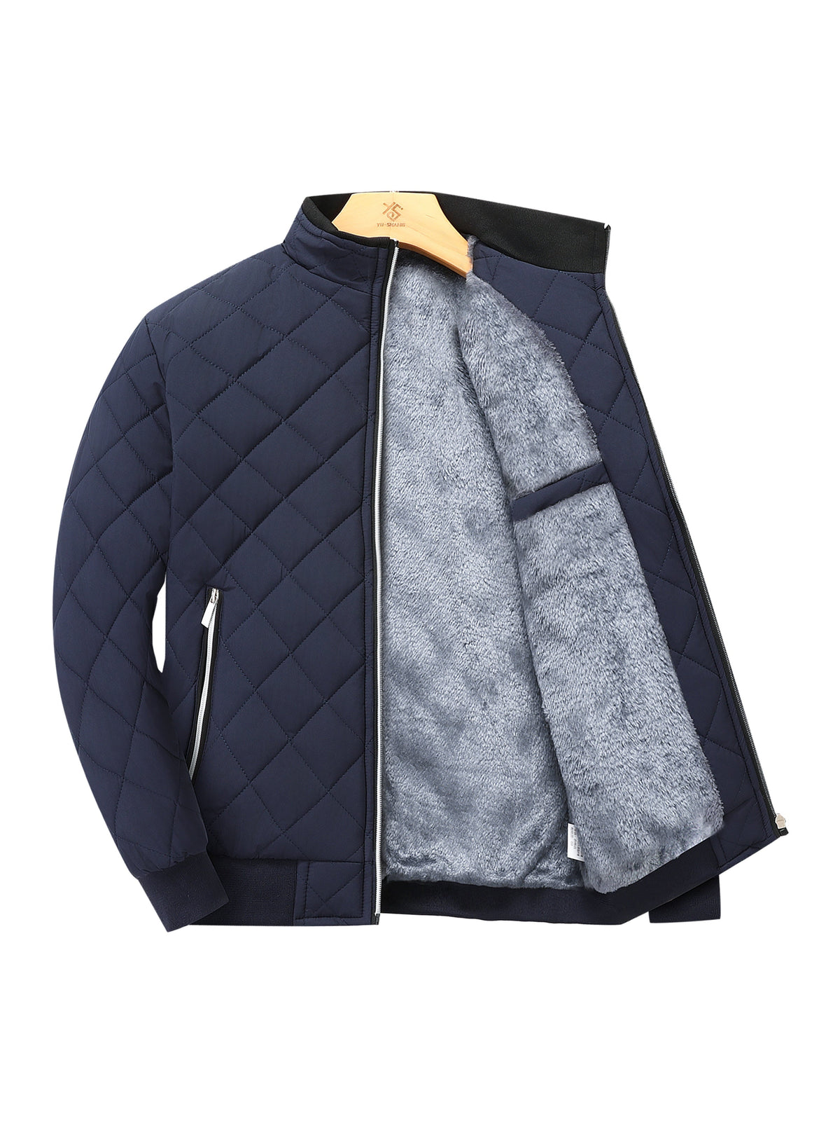 Men's Diamond Quilted Jacket – Stand Collar, Relaxed Fit