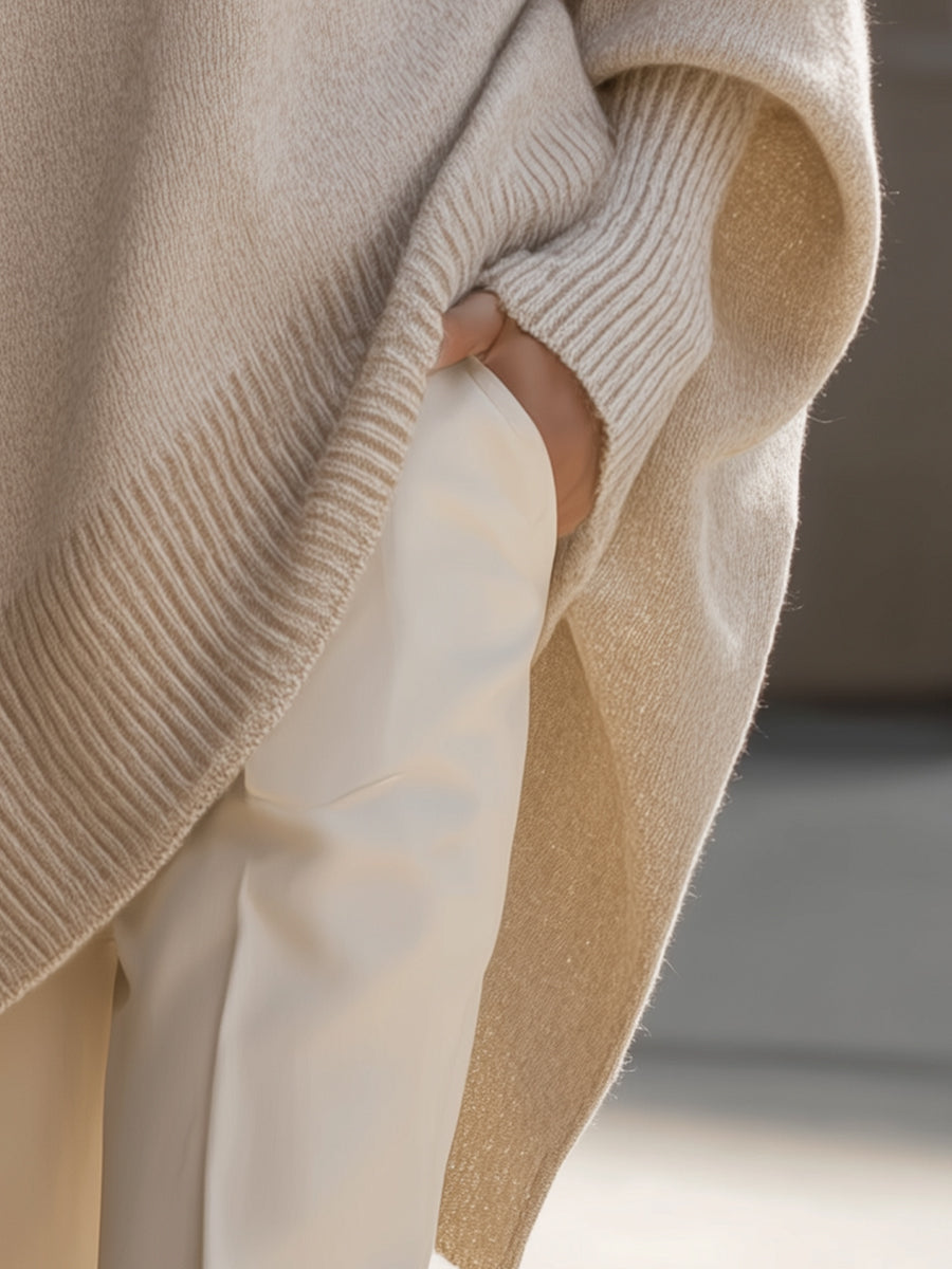 Women's Wool Cashmere Blend Jumper – Oversized, Longline Hem