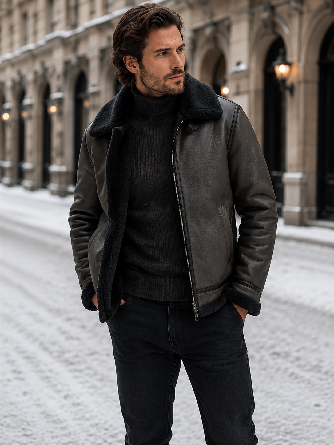Men's Aviator Jacket – Leather-Look, Faux Shearling Lined