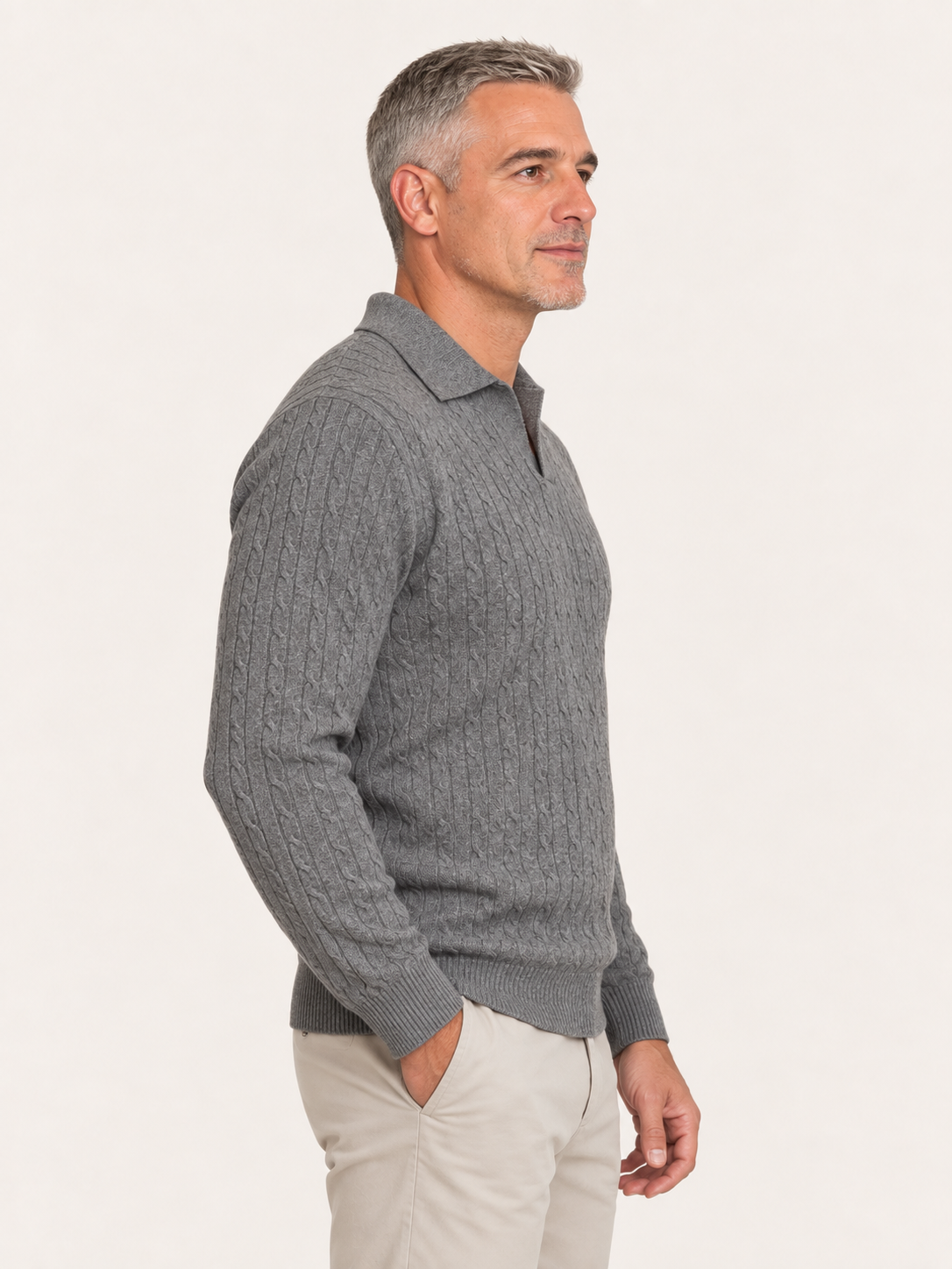 Men's Knitted Polo Jumper – Cable Knit, Johnny Collar