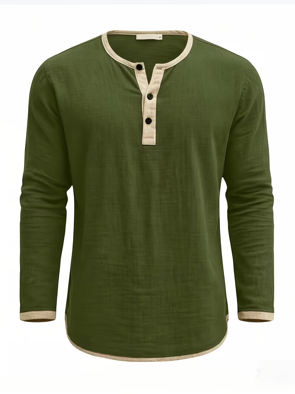 Men's Linen Shirt – Stand Collar, Long Sleeve, Relaxed Fit