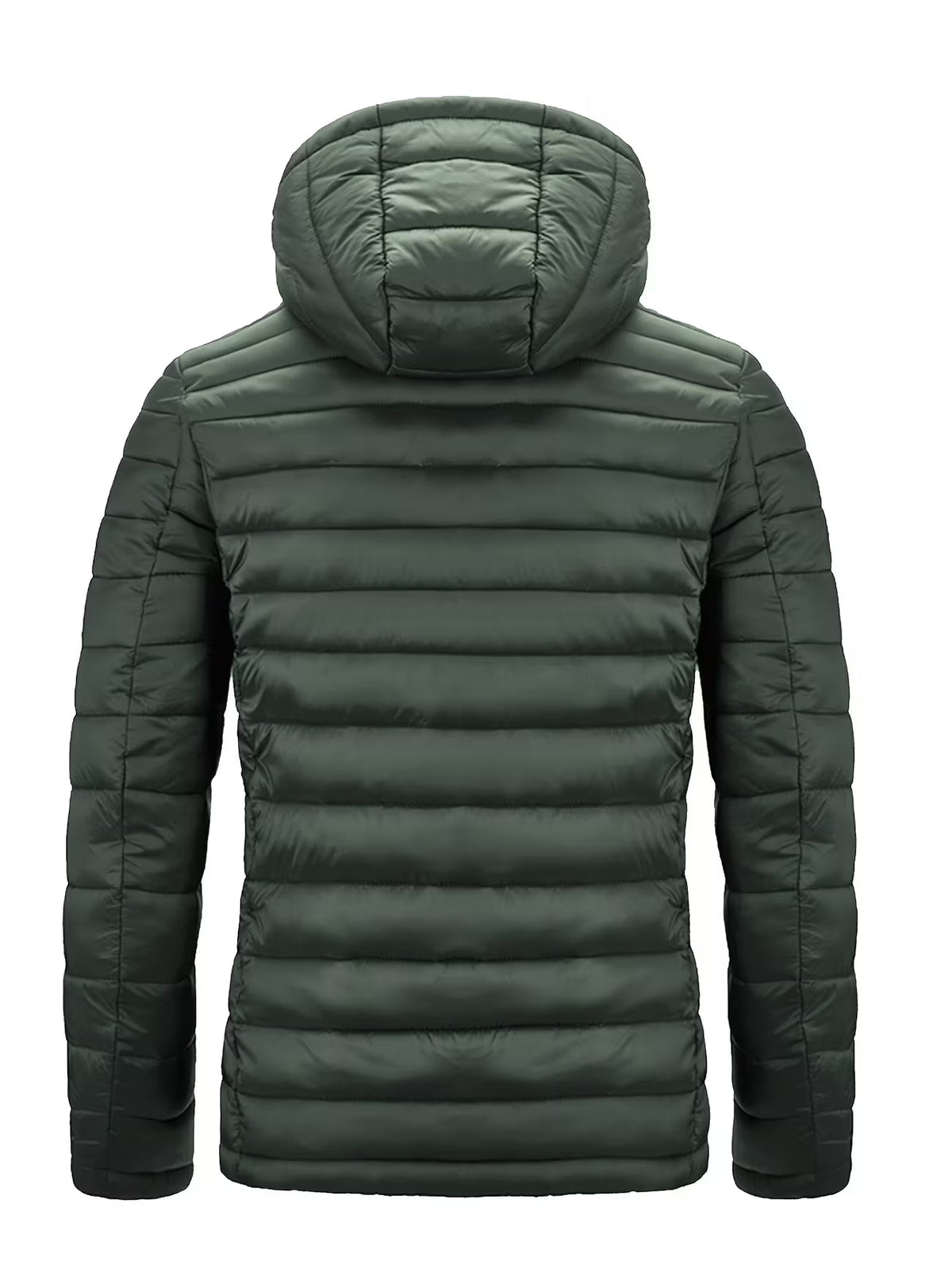 Men's Hooded Quilted Coat – Padded Winter Jacket, Zip Front