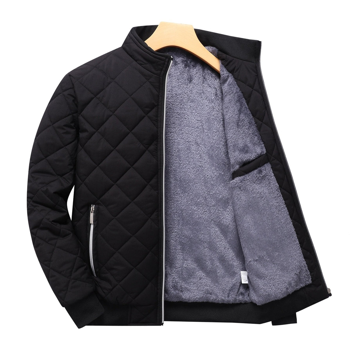 Men's Diamond Quilted Jacket – Stand Collar, Relaxed Fit
