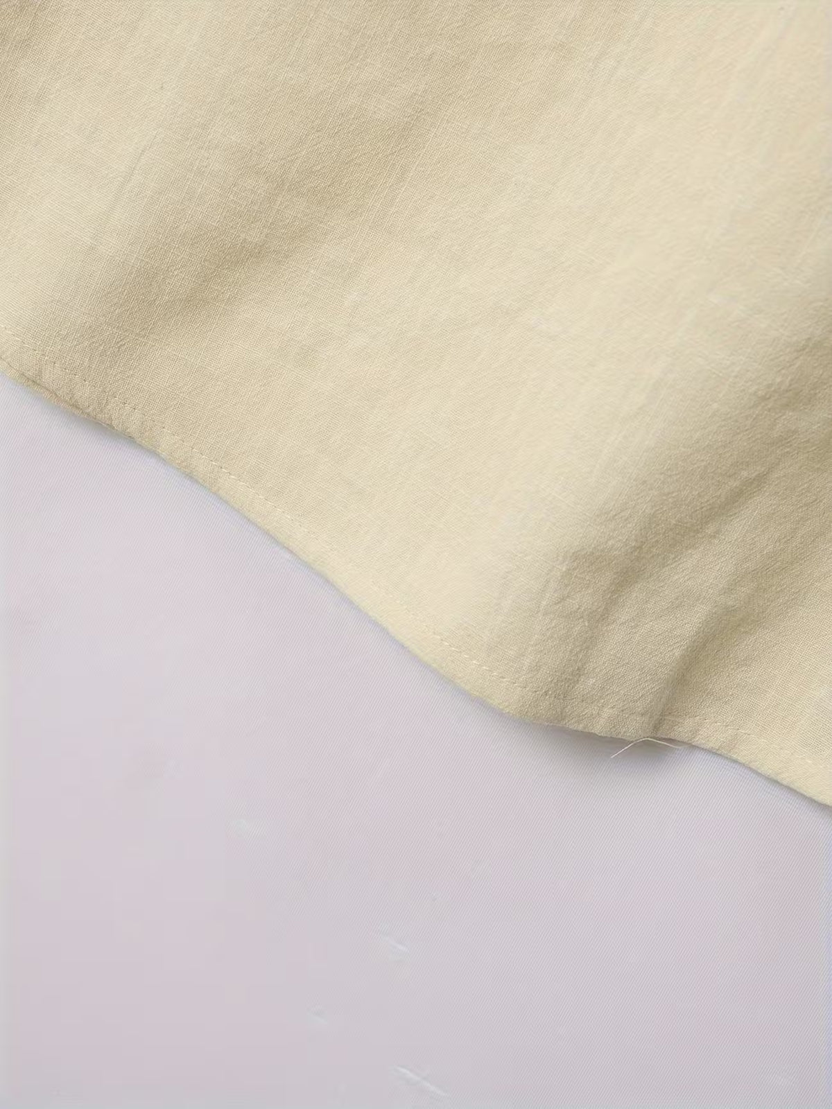 Men's Short Sleeve Grandad Collar Shirt – Linen Look, Relaxed Fit