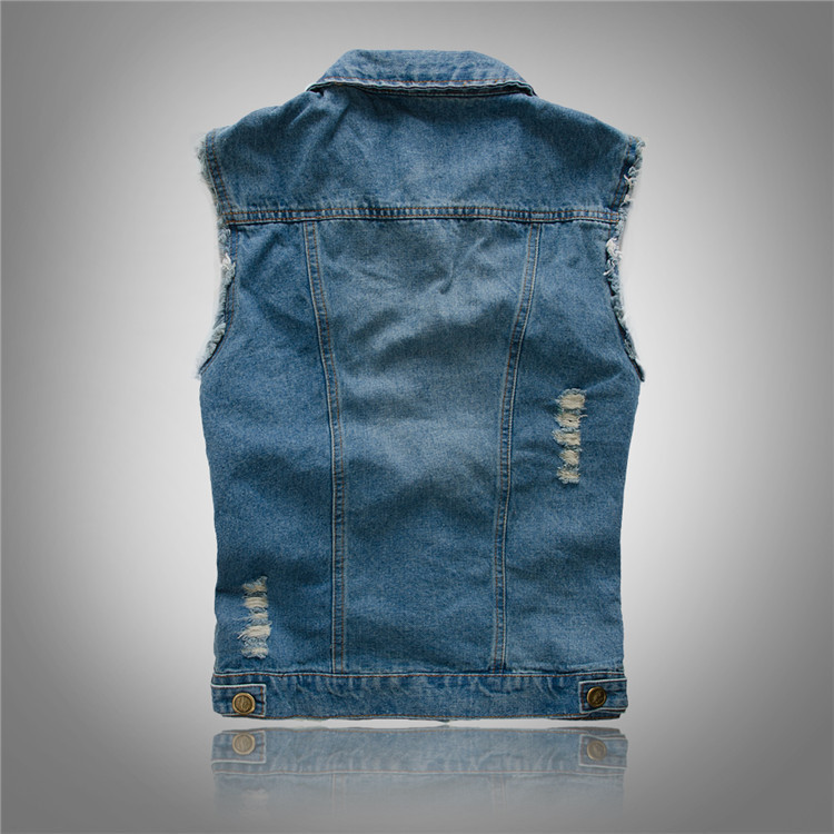 Men's Denim Gilet – Lapel Collar, Washed Finish