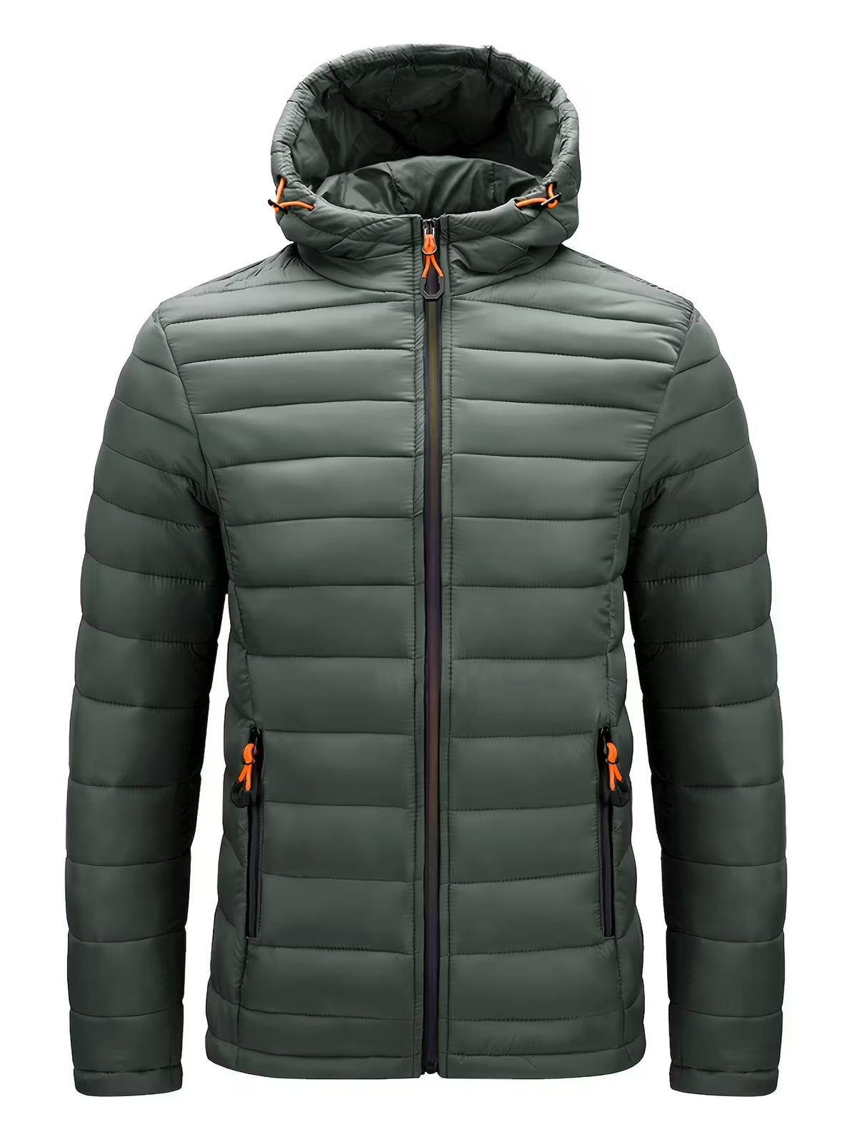 Men's Hooded Quilted Coat – Padded Winter Jacket, Zip Front