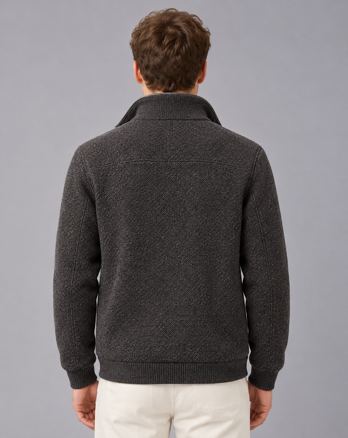 Men's Fleece Lined Jacket with Collar – Full Zip, Textured Finish, Zip Pockets, Ribbed Cuffs