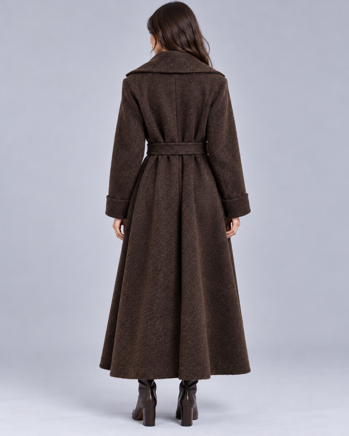 Women's Wool Blend Belted Wrap Coat – Oversized Shawl Lapels, Relaxed Extra-Long Fit