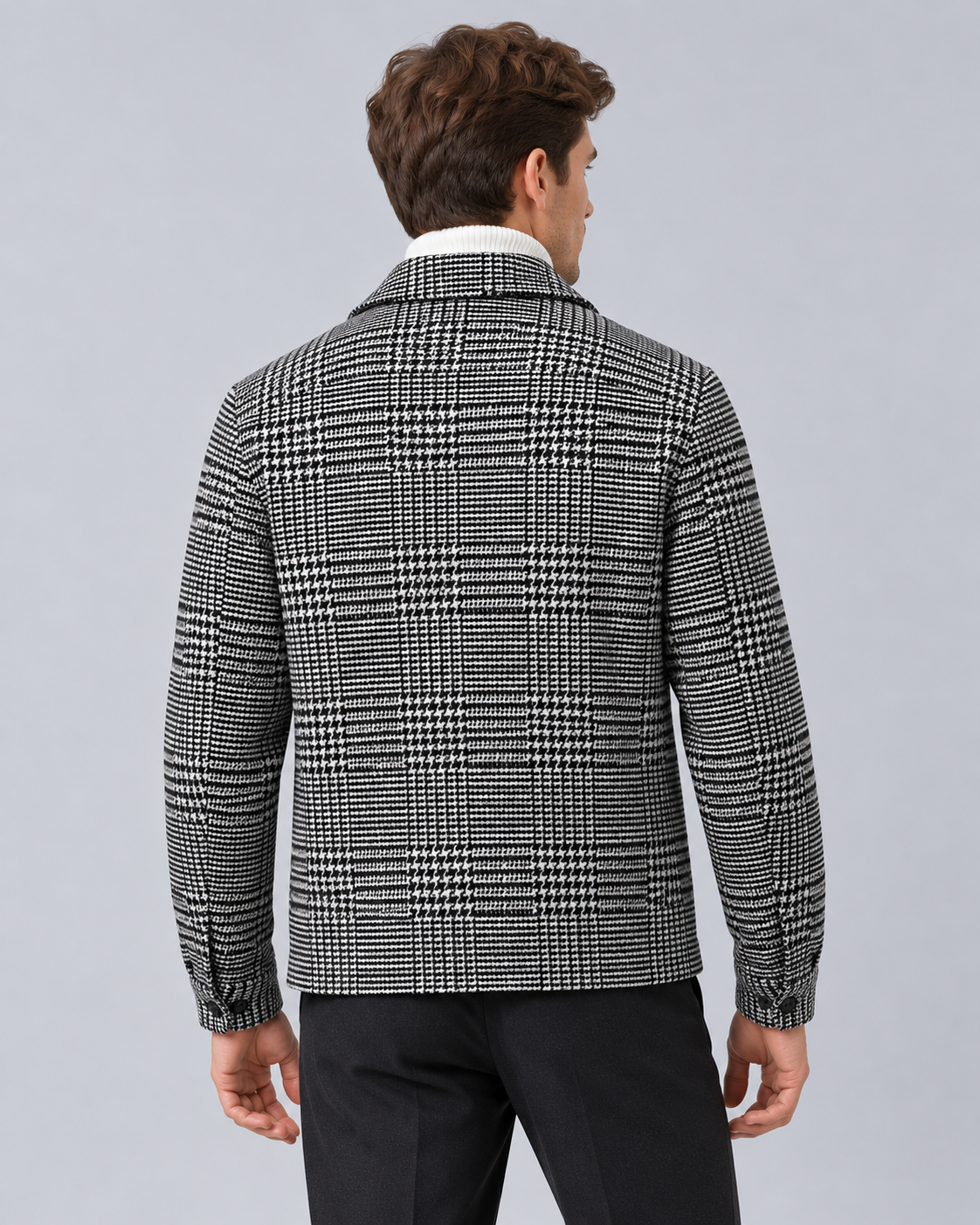 Men's Check Overshirt Jacket in Wool-Blend – Houndstooth Check, Flap Chest Pockets, Button Front