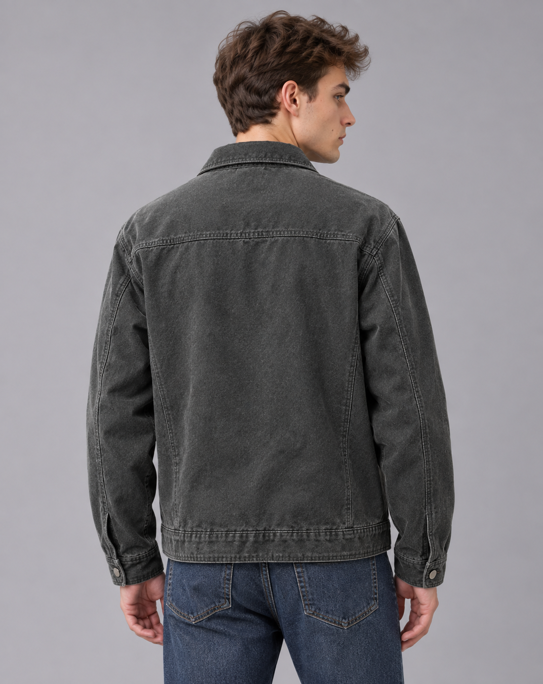 Men's Workwear Jacket in Cotton Blend – Zip Front, Point Collar, Angled Pockets, Relaxed Fit