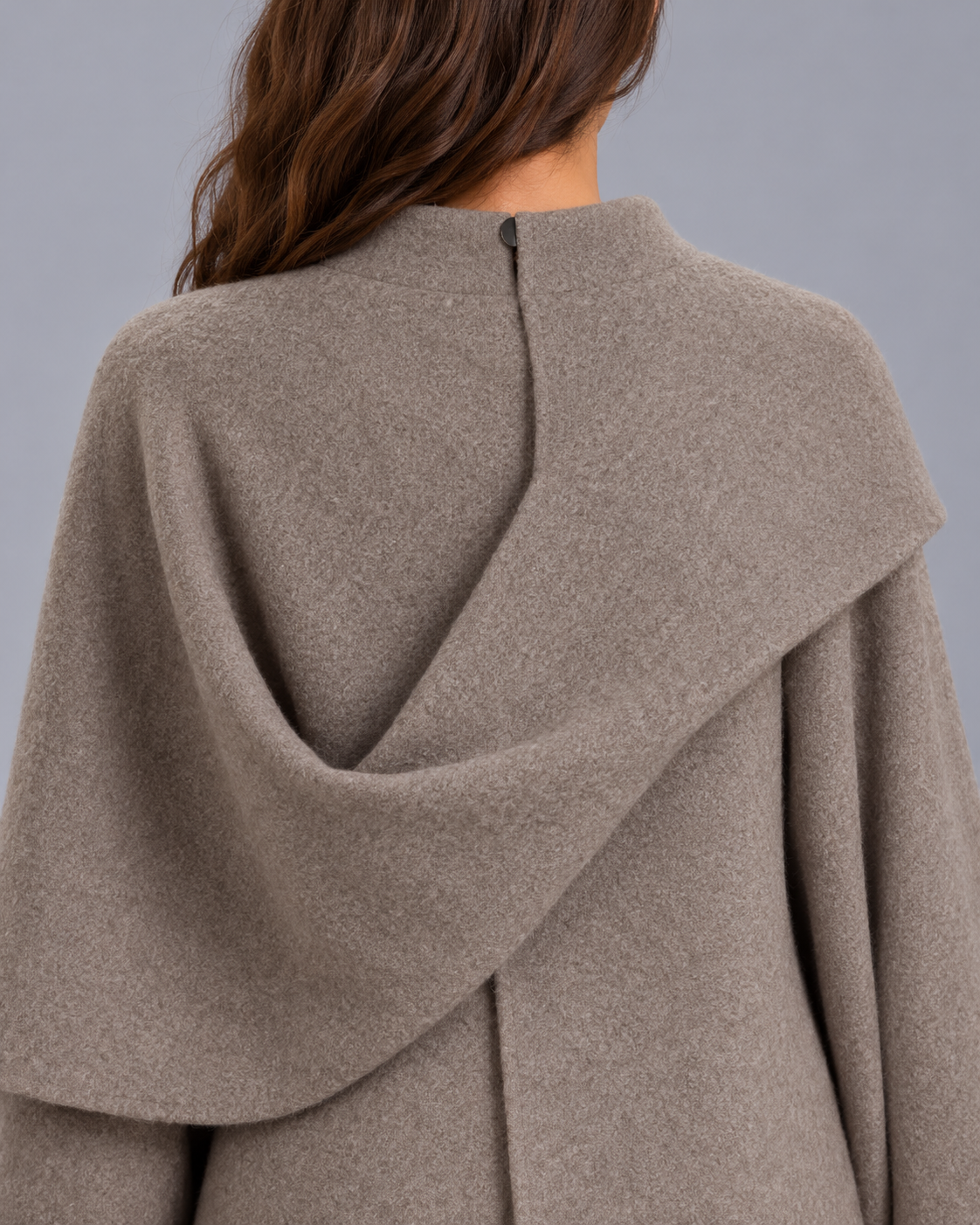 Women's Cape Coat – Built-In Scarf, Longline Relaxed Fit