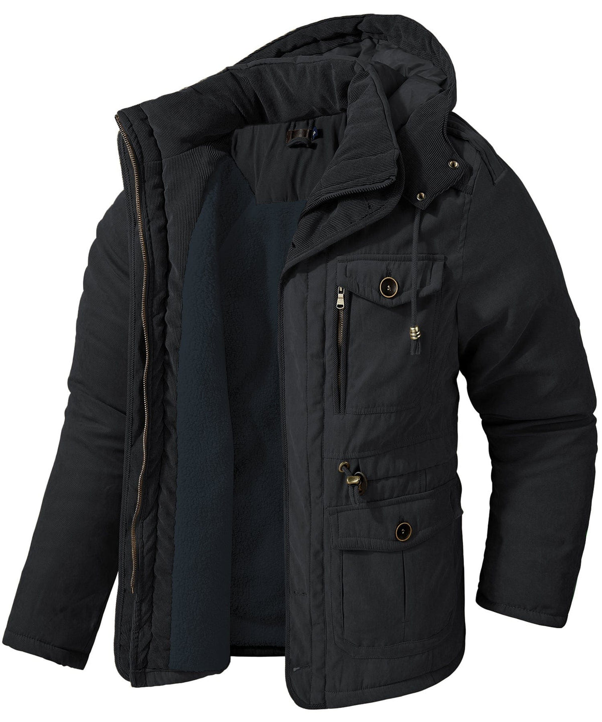 Men's Insulated Hooded Jacket – Fleece Lined, Adjustable Waist