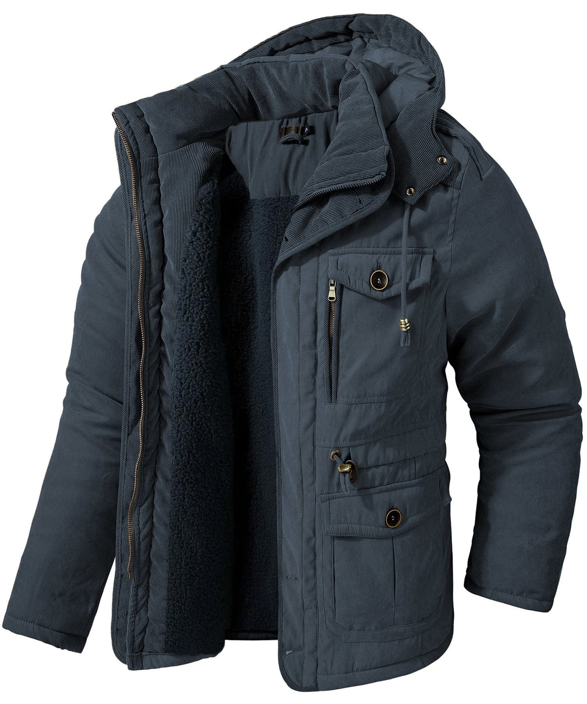Men's Insulated Hooded Jacket – Fleece Lined, Adjustable Waist