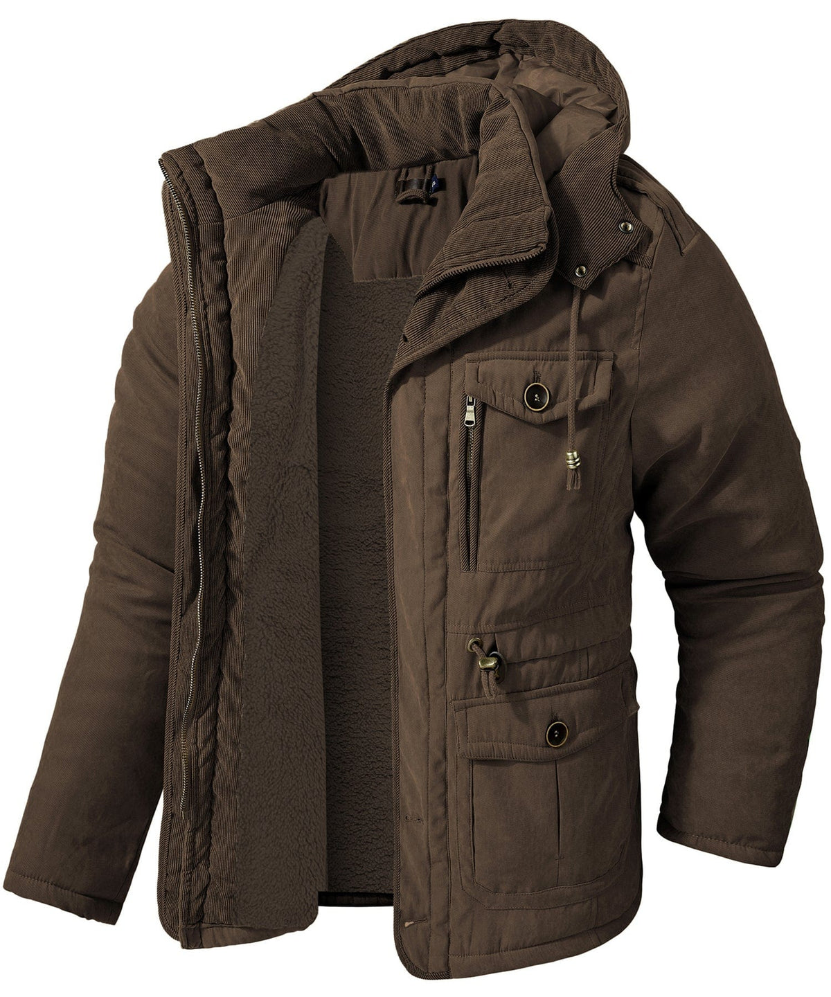 Men's Insulated Hooded Jacket – Fleece Lined, Adjustable Waist