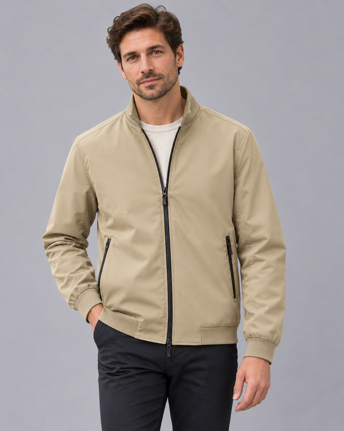 Men's Bomber Jacket – Stand Collar, Full Zip, Two Vertical Zip Pockets, Ribbed Cuffs & Hem, Relaxed Fit