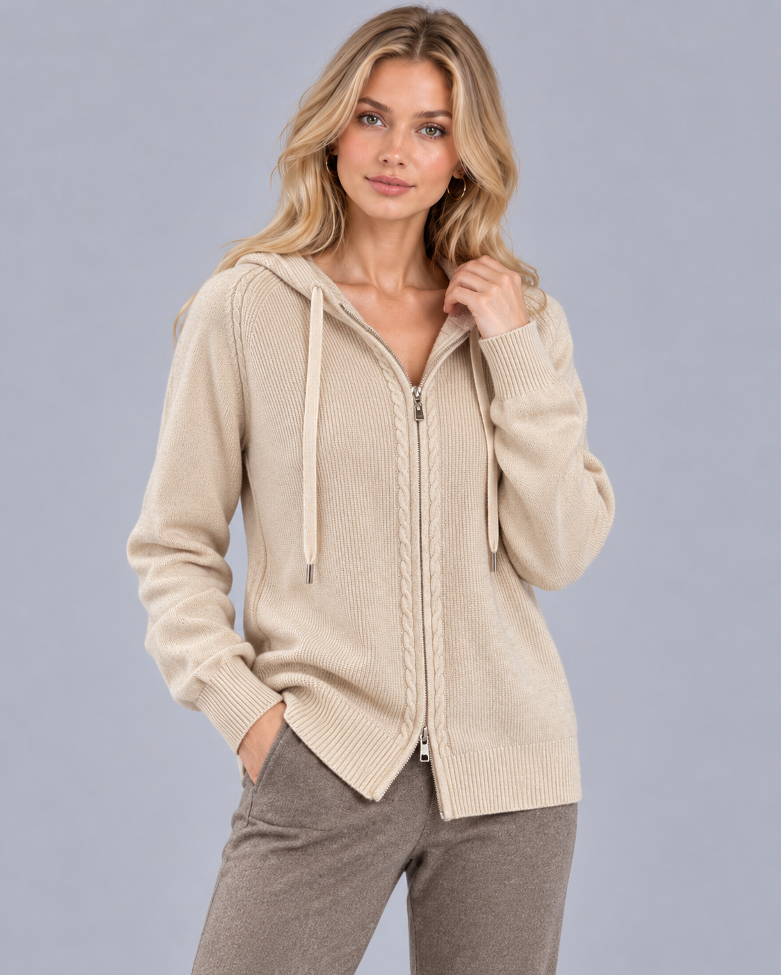 Women's Cable Knit Zip Up Hoodie