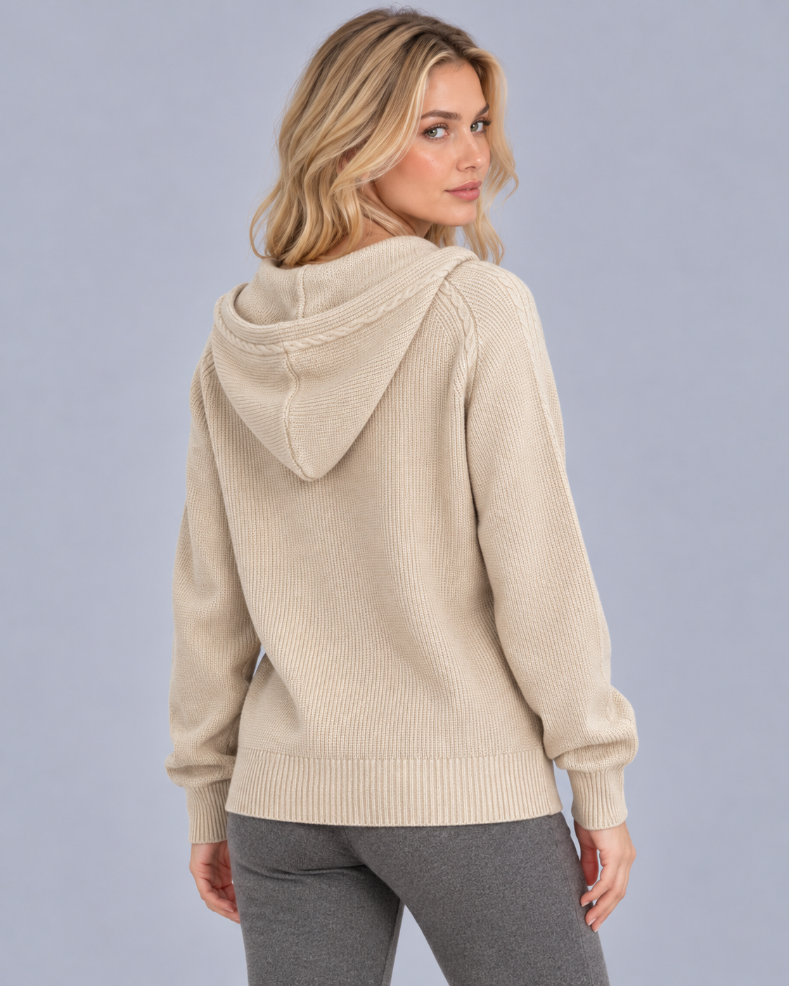 Women's Cable Knit Zip Up Hoodie