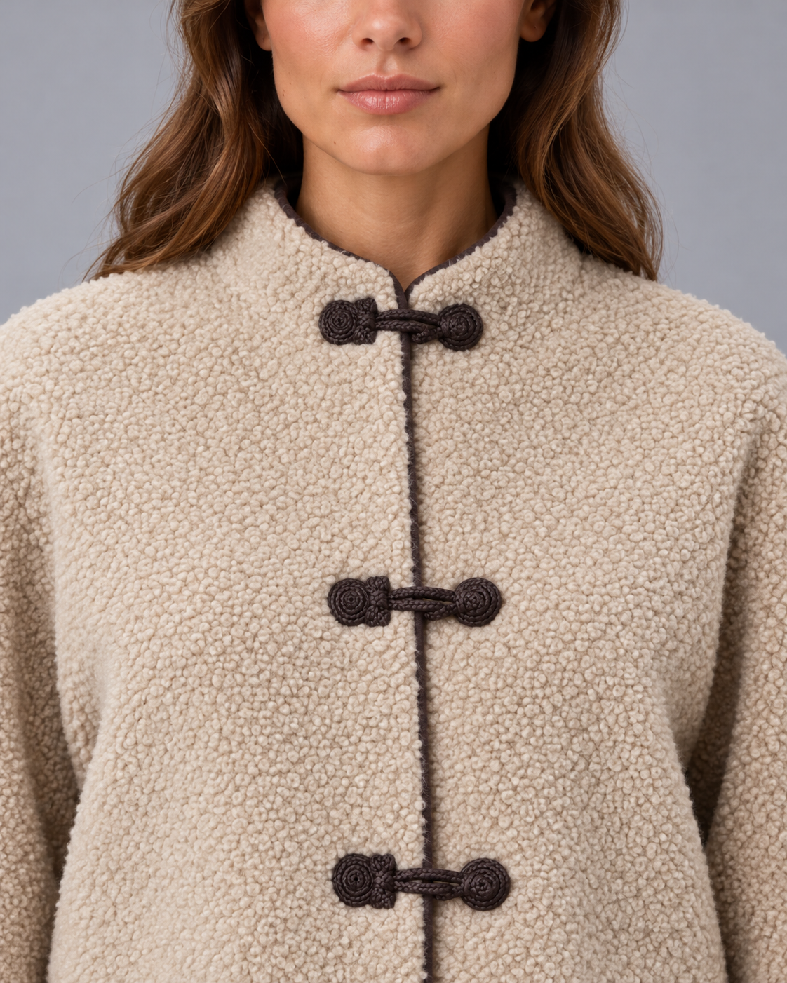 Women's Faux Fur Toggle Jacket – Oversized Fit, Contrast Trim