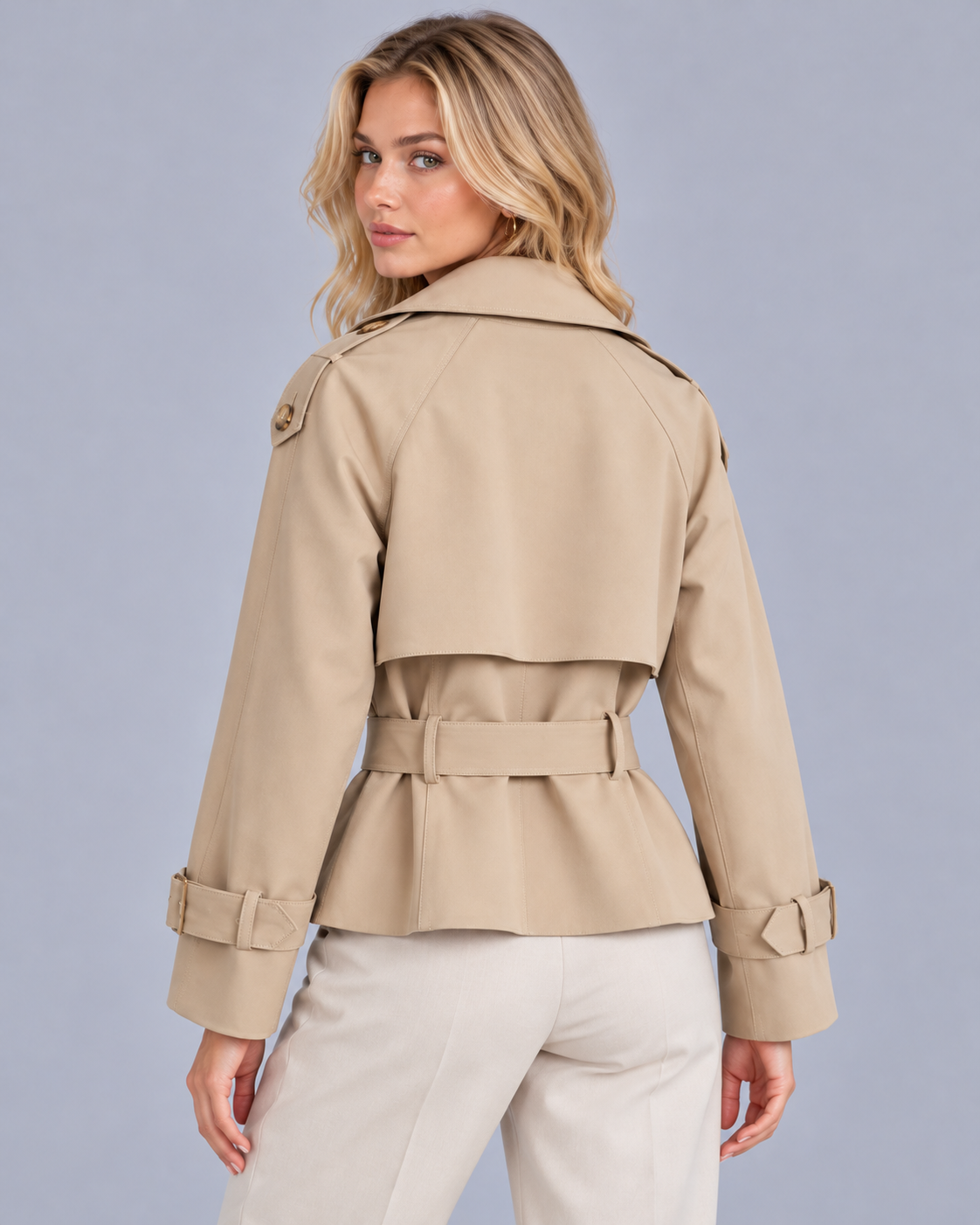 Women's Belted Trench Coat with Epaulettes